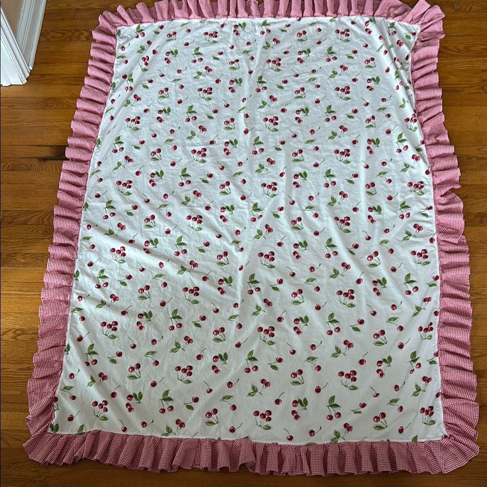 Red and White cherry Ruffled Tablecloth